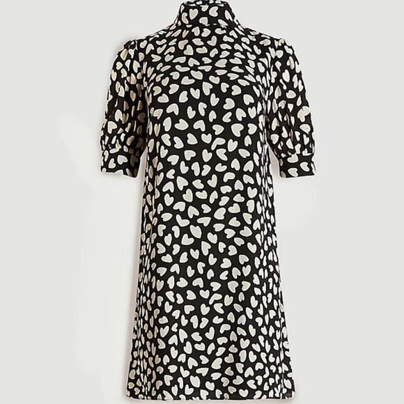 Ann Taylor Medium Knee Length Mock Neck Shift Dress Black and White Hearts - Picture 1 of 16